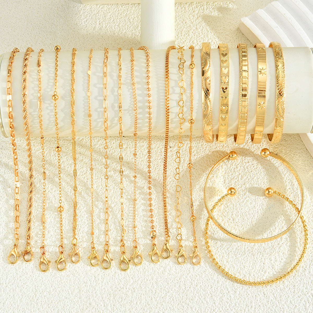 Diamond-pattern Chain Bracelet Minimalist Set