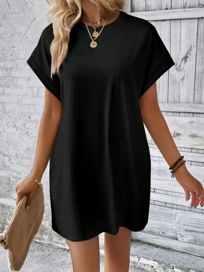 Casual Round Neck Short Sleeve Mini T-Shirt Dress with Pockets - Image 14
