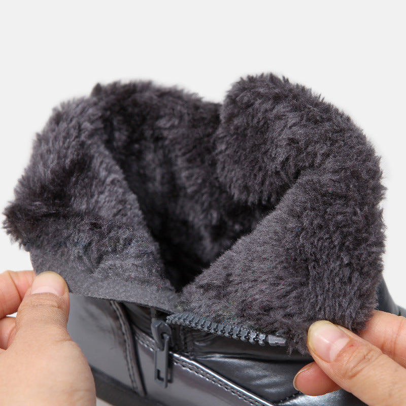 Plush-Lined Round-Toe Flat Short Winter Boots