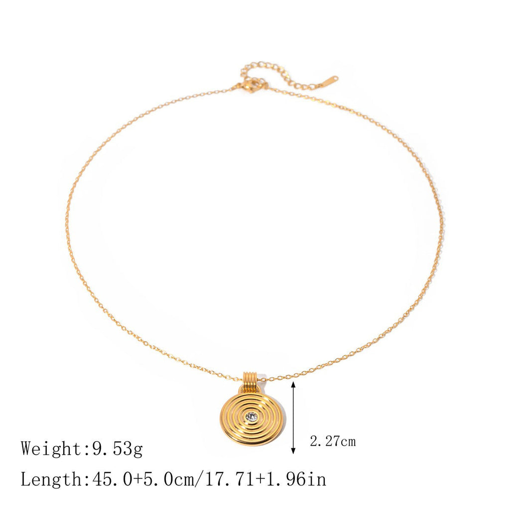 18K gold round with texture design simple and elegant necklace earrings ring set