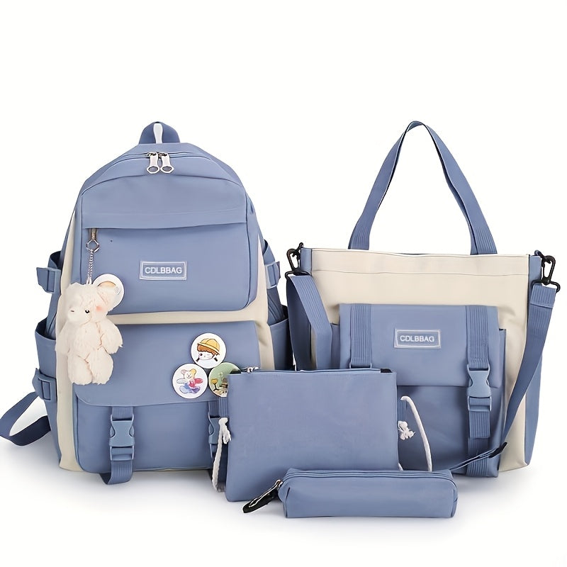 4pc Large Capacity Canvas Backpack for Teens School  Travel