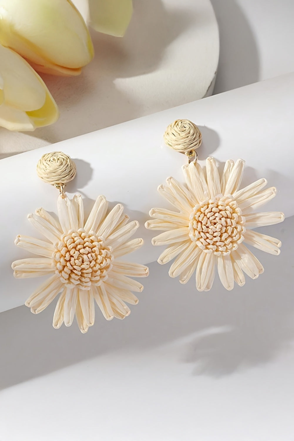 White Boho Flower Drop Earrings | Lightweight Floral Design