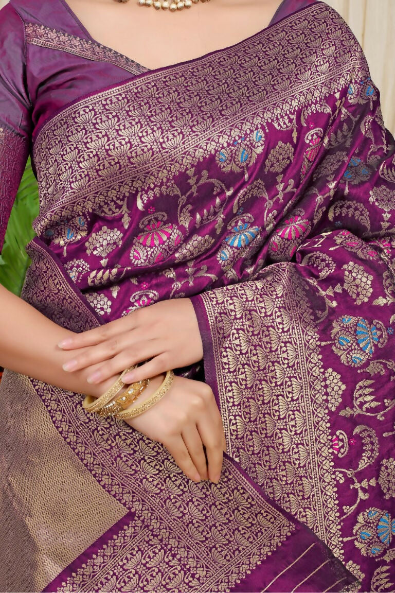 Wine Kanjivaram Silk Saree with Intricate Zari Woven Work