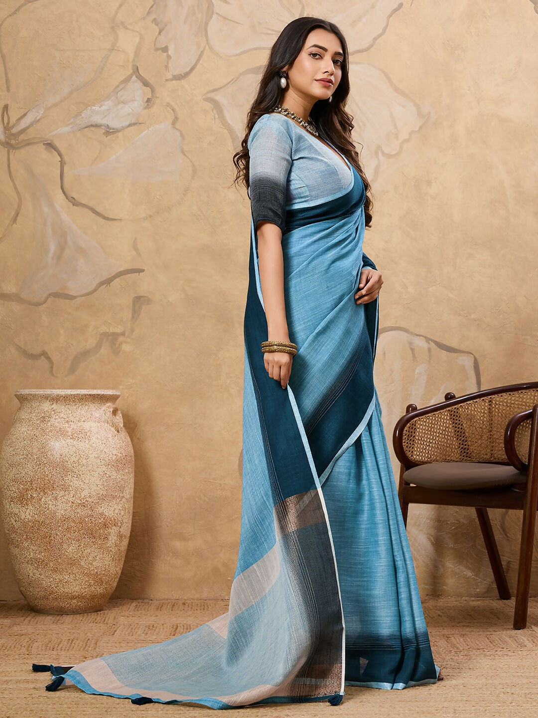 Shree Shyam Fashion Sky Blue Linen Saree