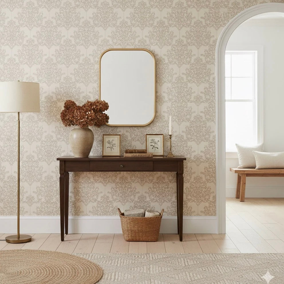 Adelae wallpaper by Quirky Paisley Designs in a stylized room