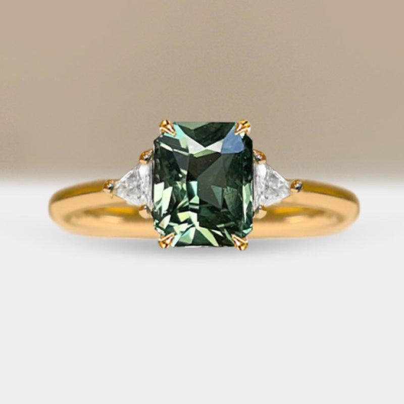 Retro Ring With Square Green Gemstone Setting