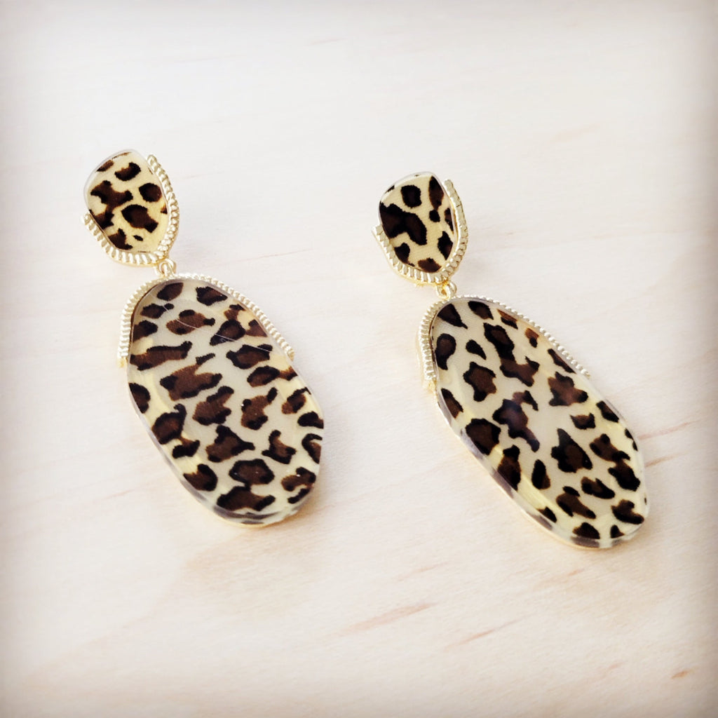 Gold-Tone Leopard Print Oval Dangle Earrings - Image 3