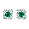 S925 Silver 1.5g 0.45ct Lab-Created Emerald Clover Earrings, 4mm Studs, Pair