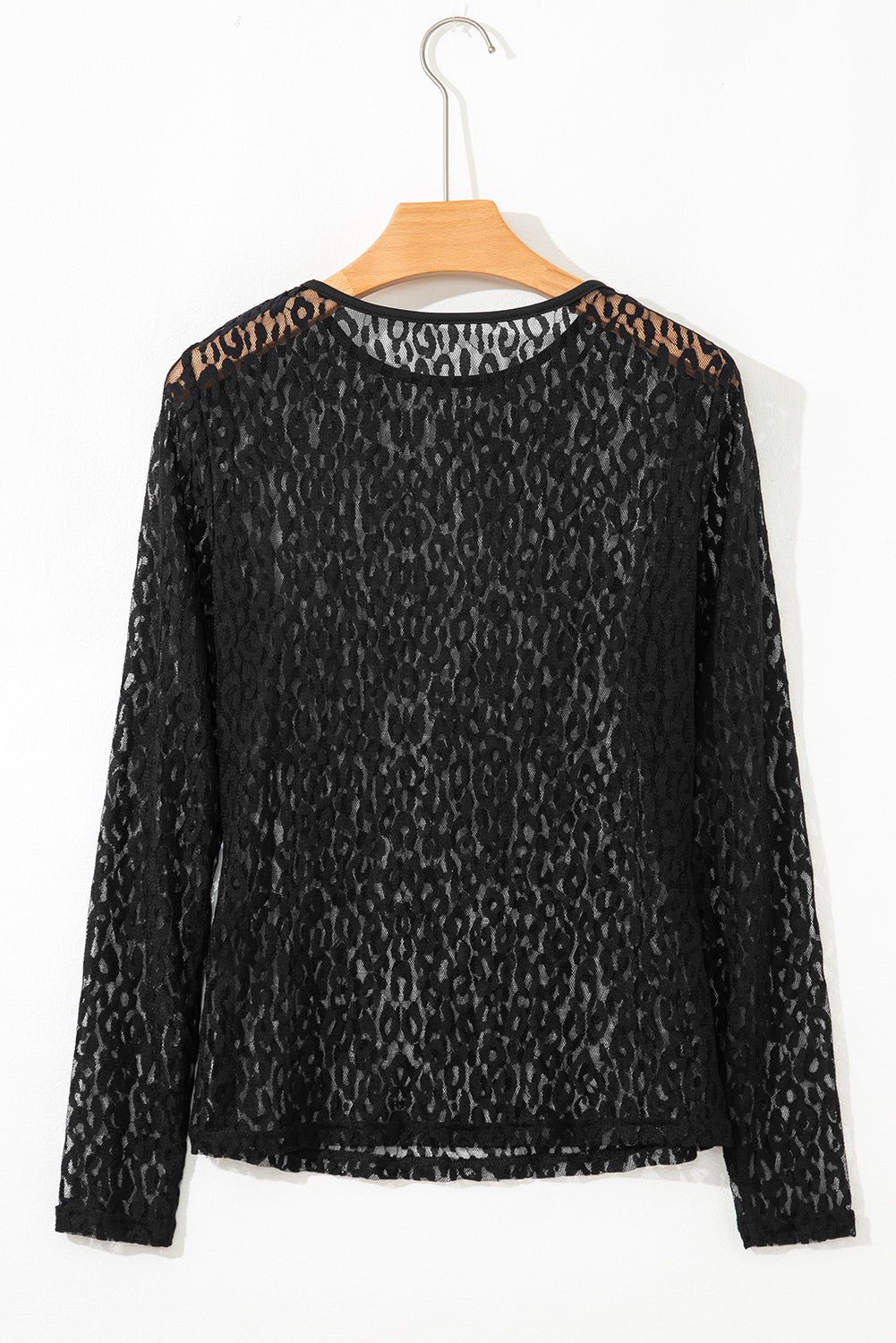 Leopard Pattern Sheer Mesh Long Sleeve Top