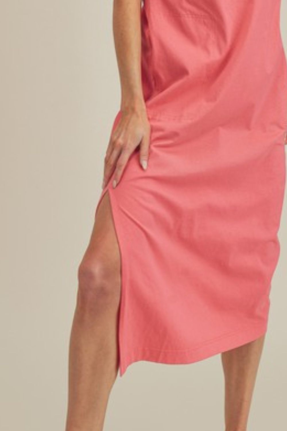 Pink Cotton Sleeveless Midi Dress - Chic Casual Tank Style
