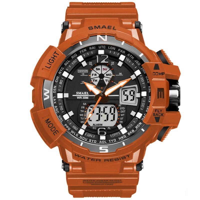 Modern Red Hybrid Digital-Analog Military Sport Watch 50M