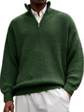 Men's Half-Zip Stand Collar Polo Sweater Relaxed Fit Knit Top