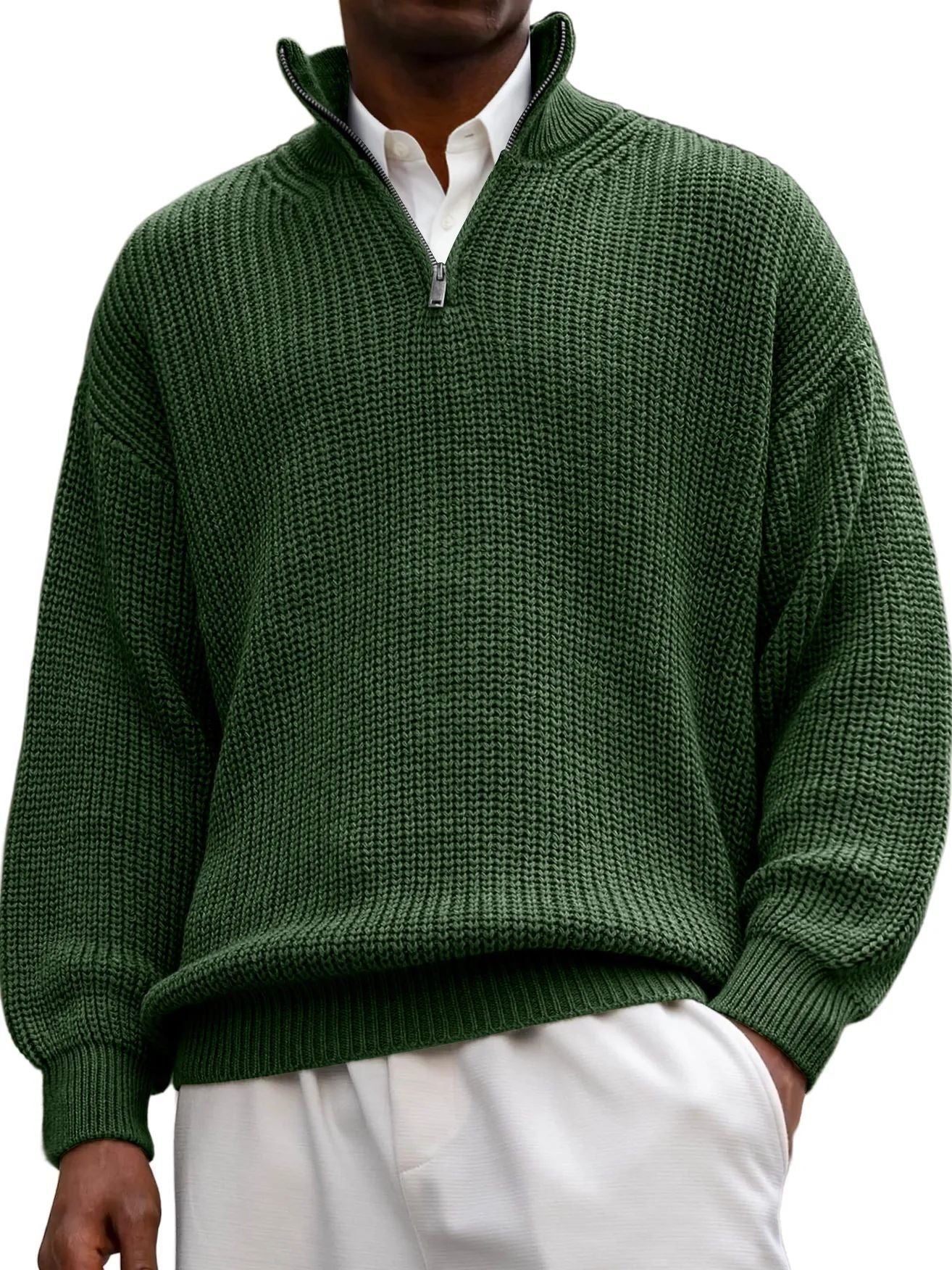 Men's Half-Zip Stand Collar Polo Sweater Relaxed Fit Knit Top