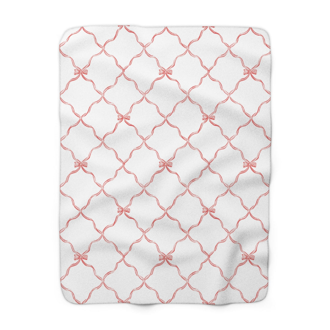 Three Bees Trellis Bow Cozy Sherpa Fleece Blanket - Red