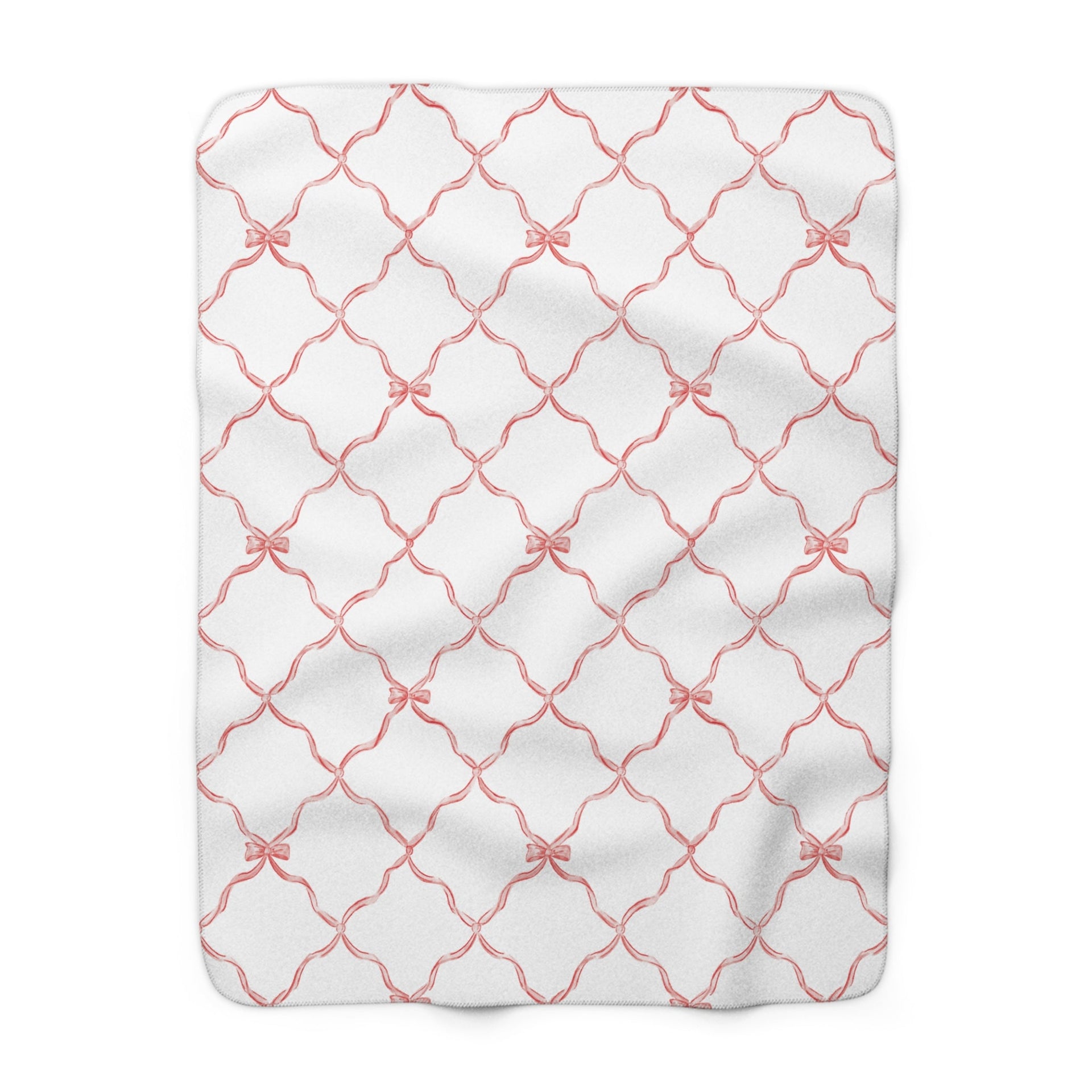 Three Bees Trellis Bow Cozy Sherpa Fleece Blanket - Red