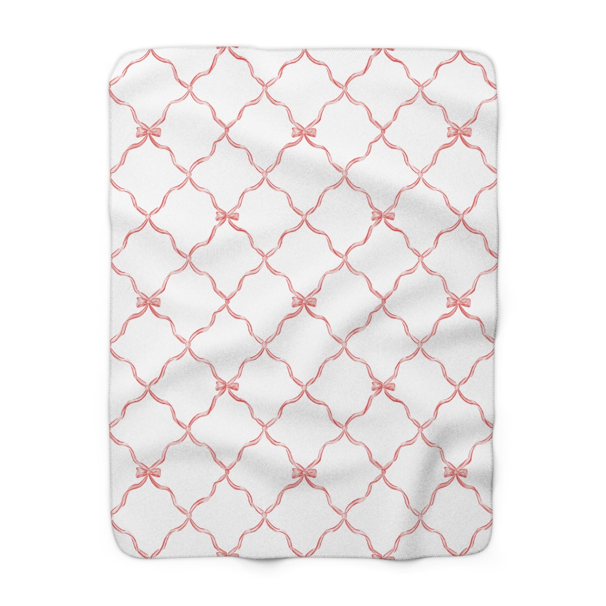 Three Bees Trellis Bow Cozy Sherpa Fleece Blanket - Red