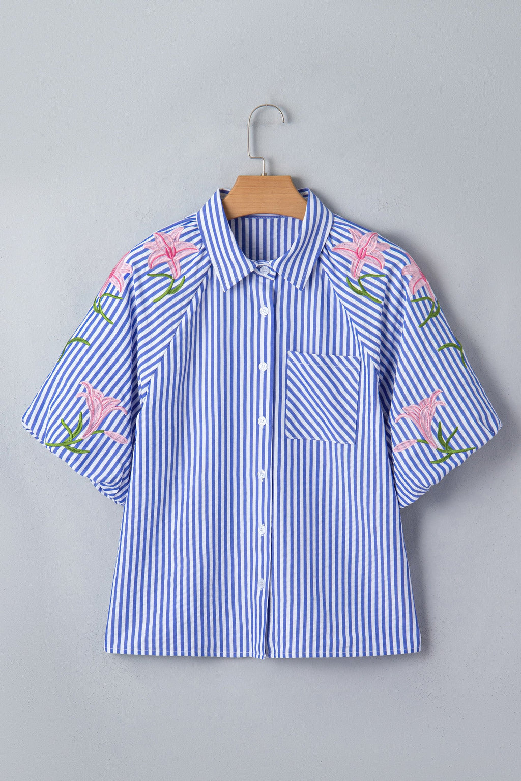 Lily Embroidered Stripe Puff Sleeve Shirt