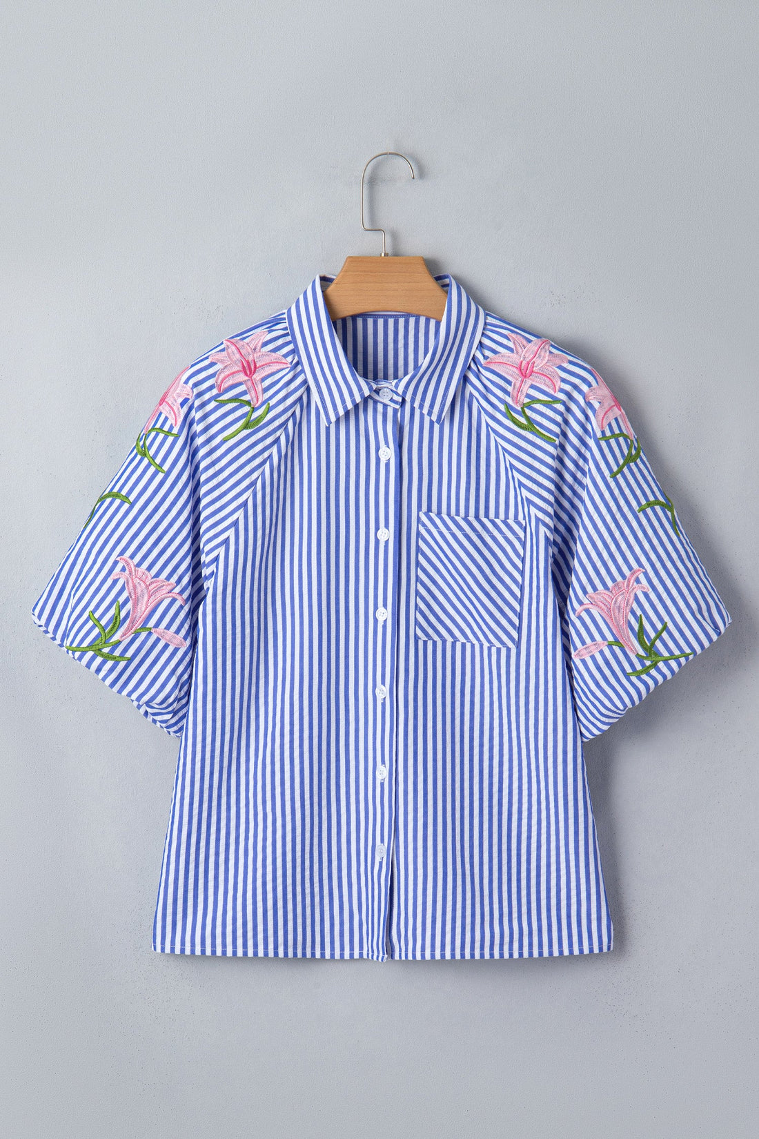 Lily Embroidered Stripe Puff Sleeve Shirt