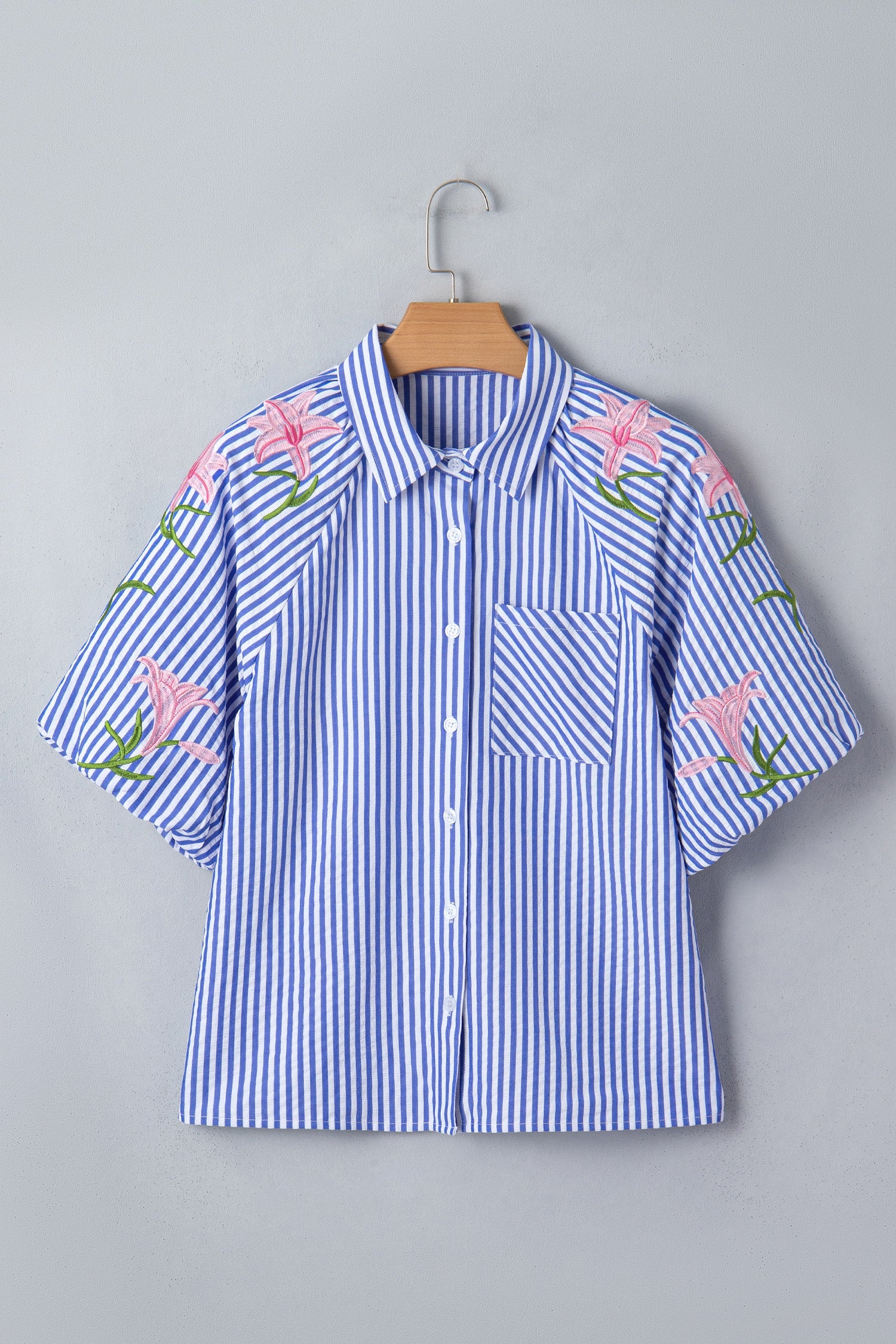 Lily Embroidered Stripe Puff Sleeve Shirt