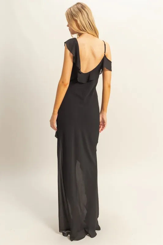 HYFVE Chiffon Ruffle Trim Midi Dress