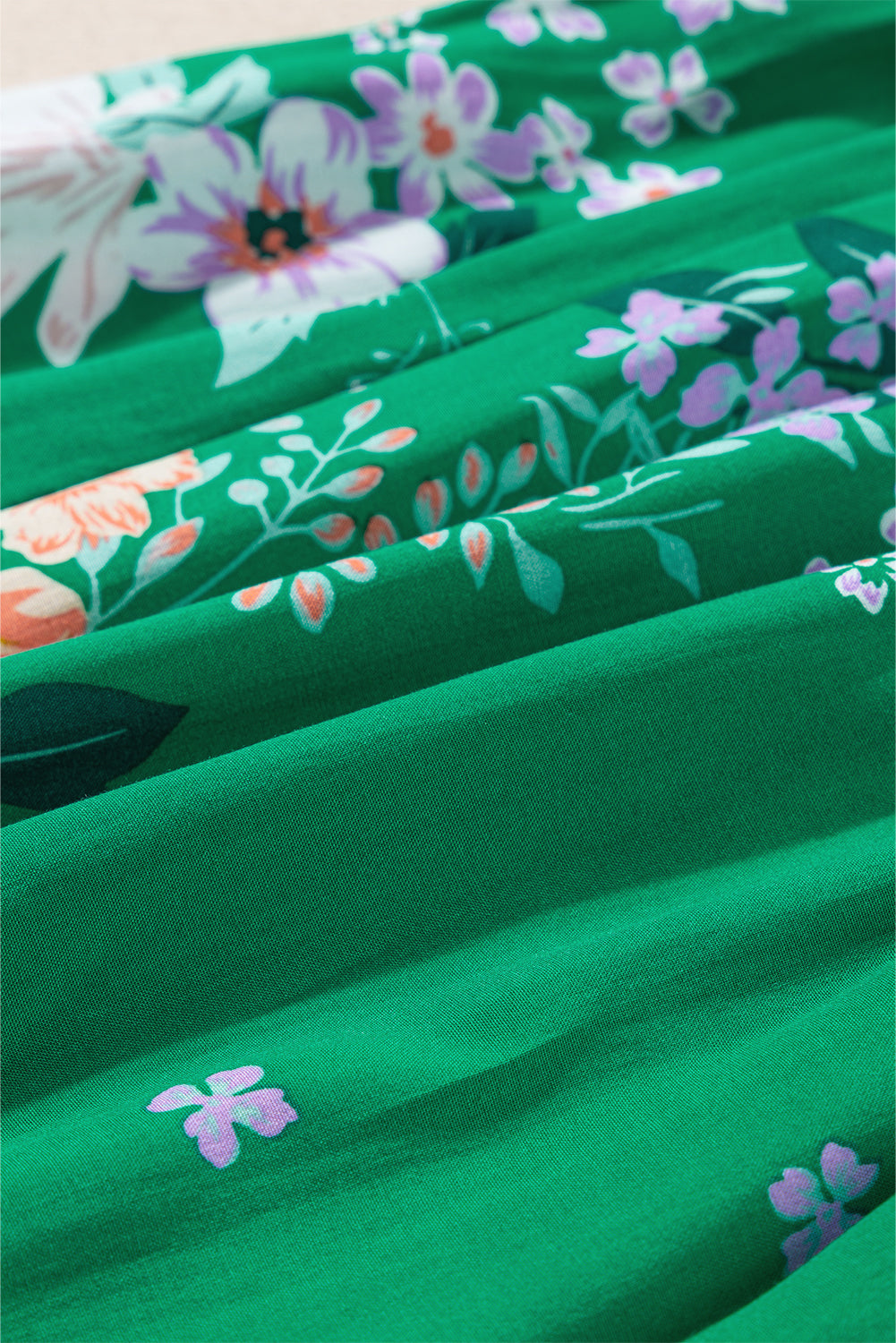 Floral Bubble Sleeve Smock Tiered Midi Dress