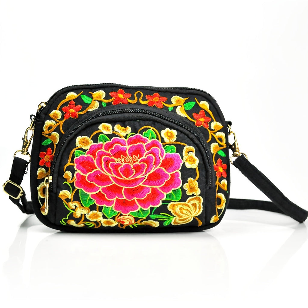 Vibrant Floral Embroidered Crossbody Bag for Women