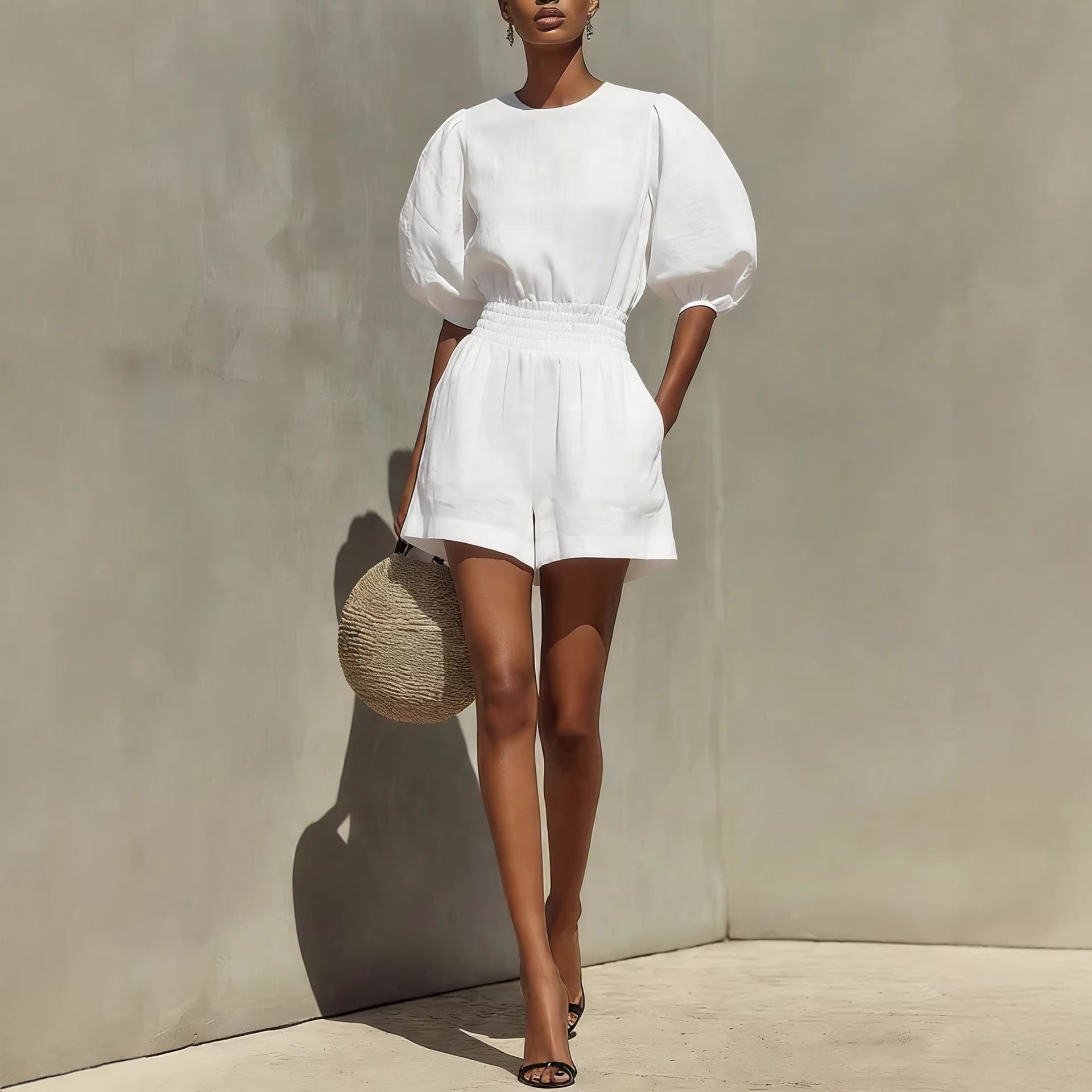 Women's Puff-Sleeve Top and Cropped Shorts Set - Image 4