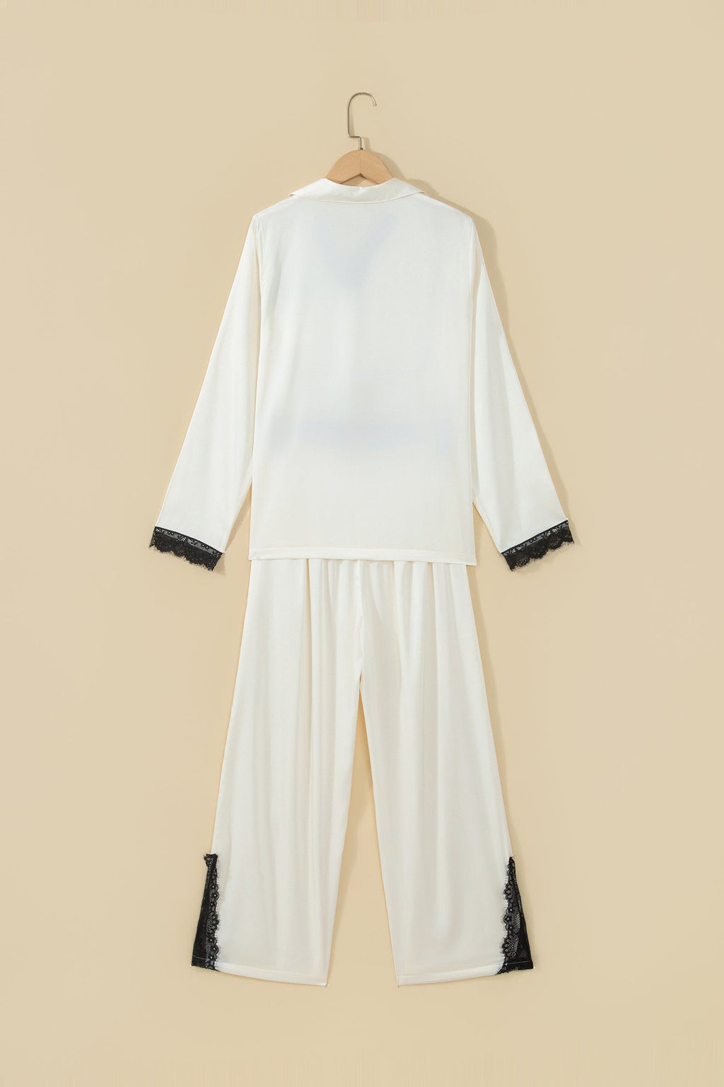 Lace Contrast Trim Top & Pants Pajama Set