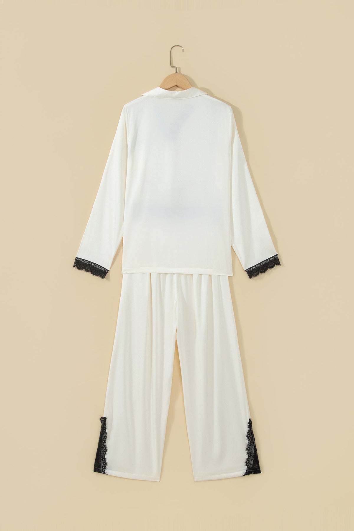Lace Contrast Trim Top & Pants Pajama Set