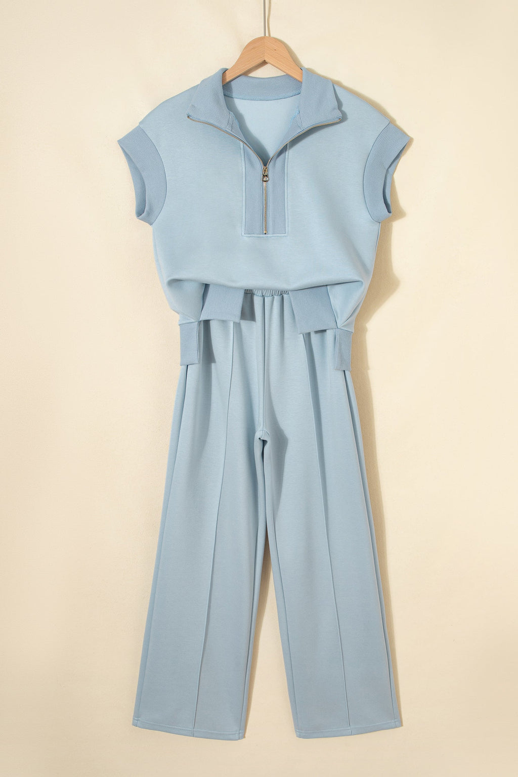 Half Zip Polo Tee and High Waist Pant Knit Loungewear Set