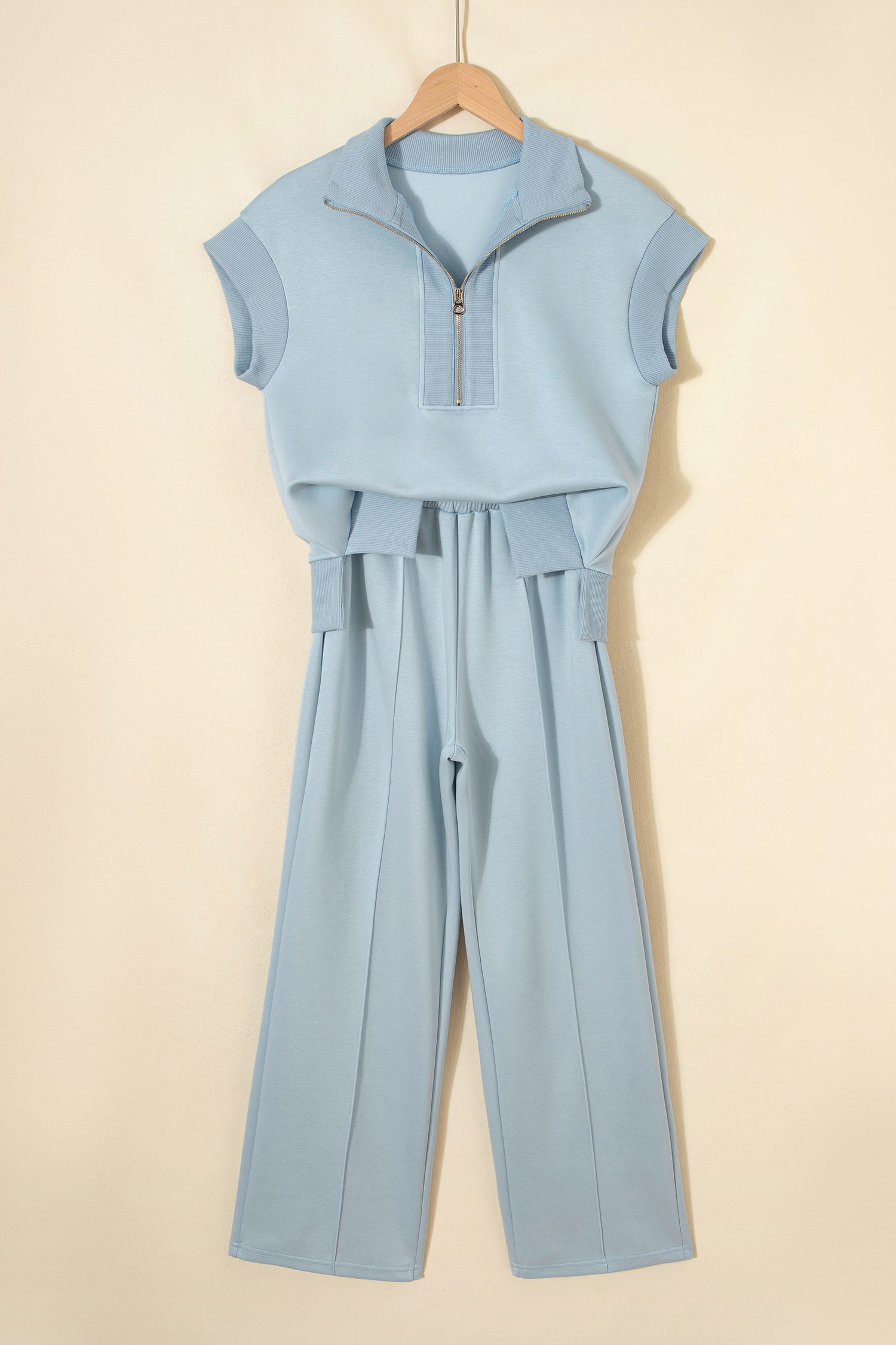Half Zip Polo Tee and High Waist Pant Knit Loungewear Set