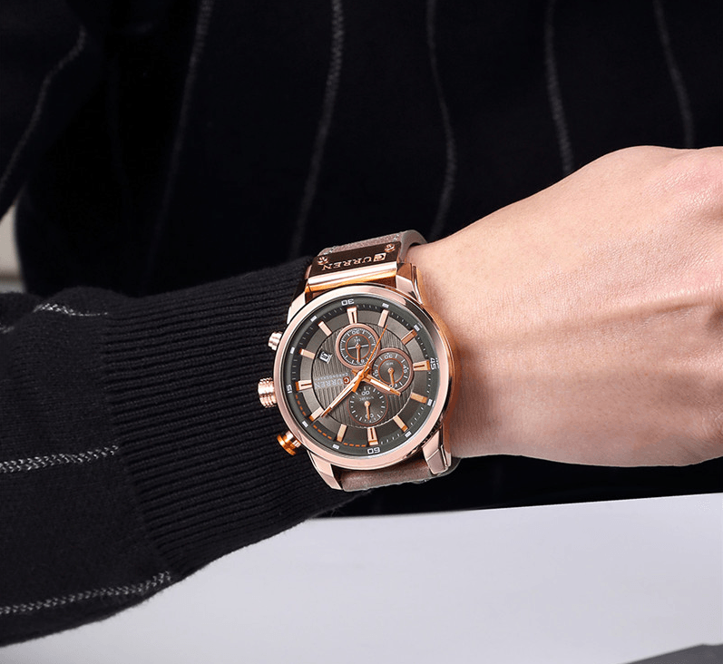Men’s Elegant Sport Chronograph Watch with Leather Band