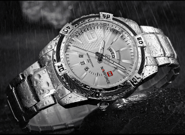 Men's Waterproof Chronograph Watch with Date Display - Modern Metal
