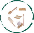Zero-waste bamboo bath accessories set featuring a long-handled natural boar bristle back brush