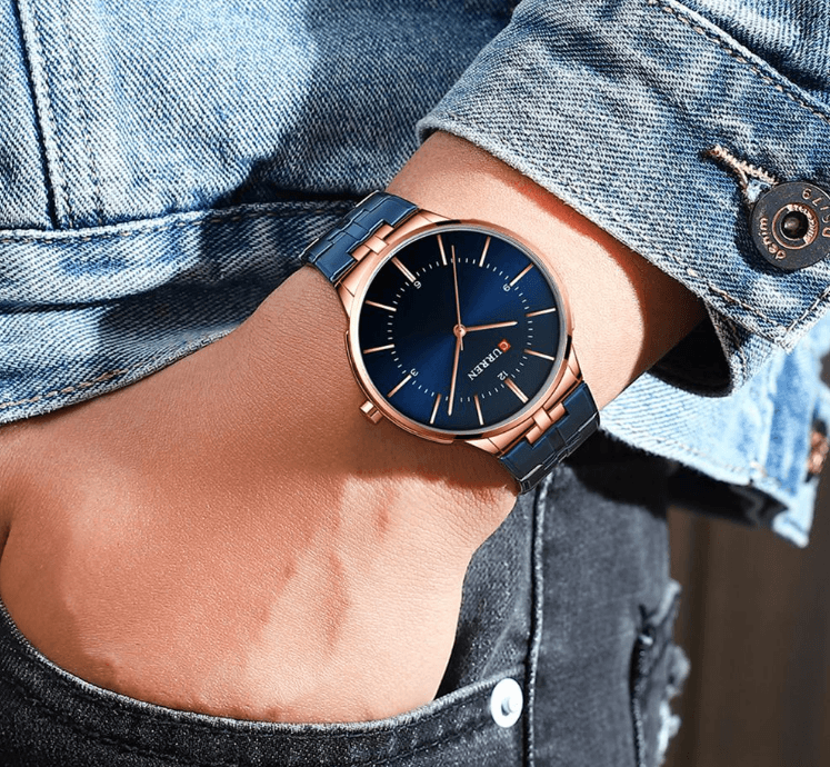 Men's Slim Waterproof Watch with Shining Link Bracelet