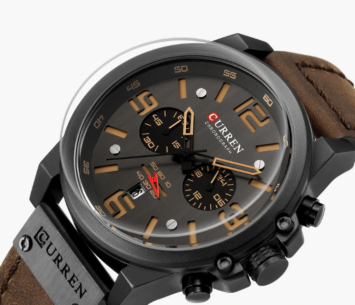 Retro Waterproof Chronograph Watch with Leather Strap & Steel Case