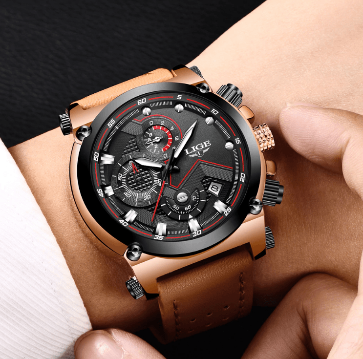 Modern Waterproof Quartz Watch with Genuine Leather Strap