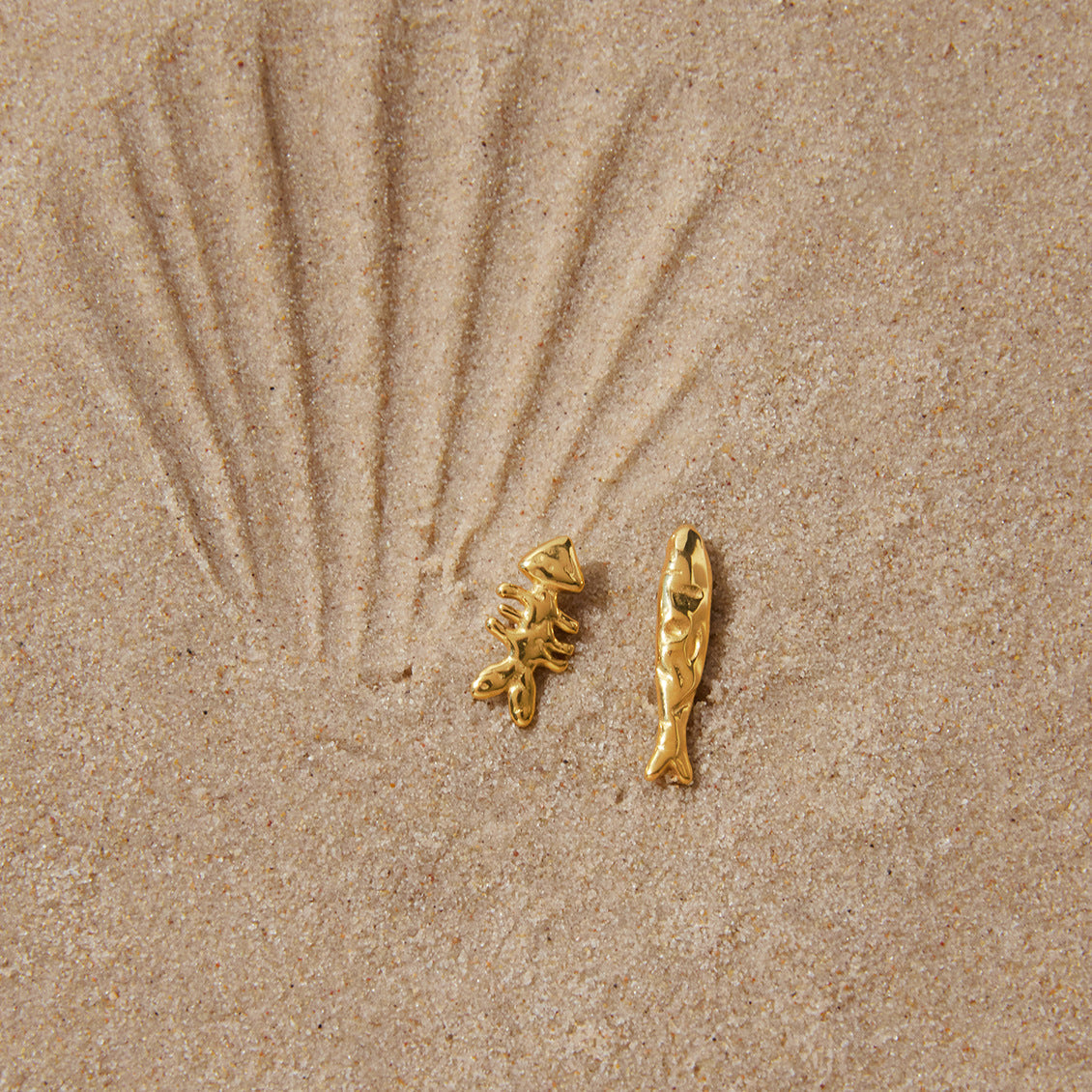 Gold Plated Fishbone Stud Earrings in Polished Stainless Steel