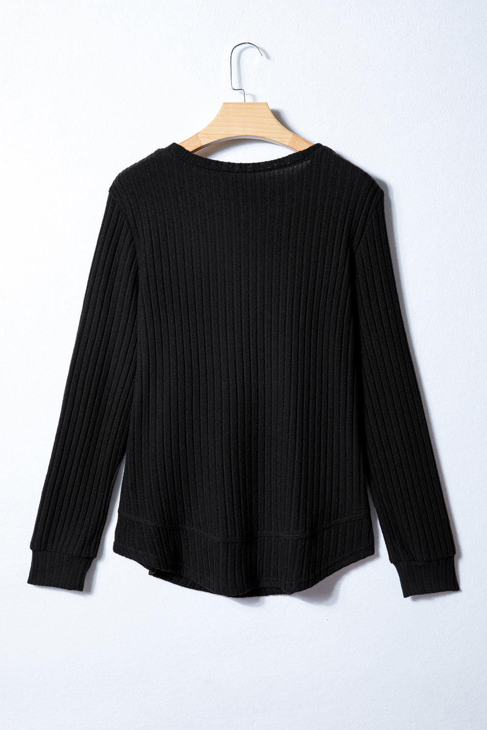 Women's Ribbed Knit Round Neck Top in Beige and White
