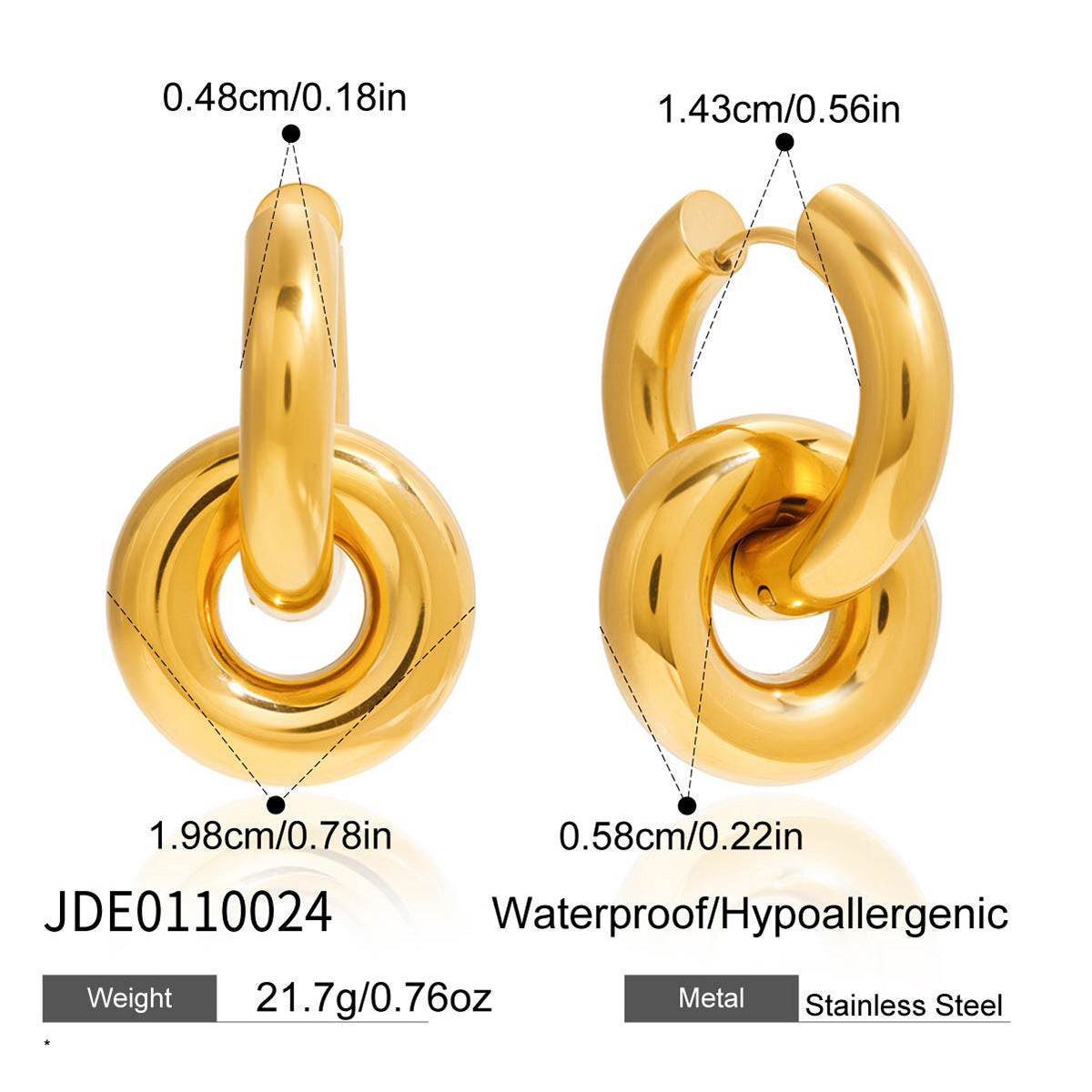 Stainless Steel Double-ring Earrings Light Luxury And High-end Autumnwinter Ear Accessories