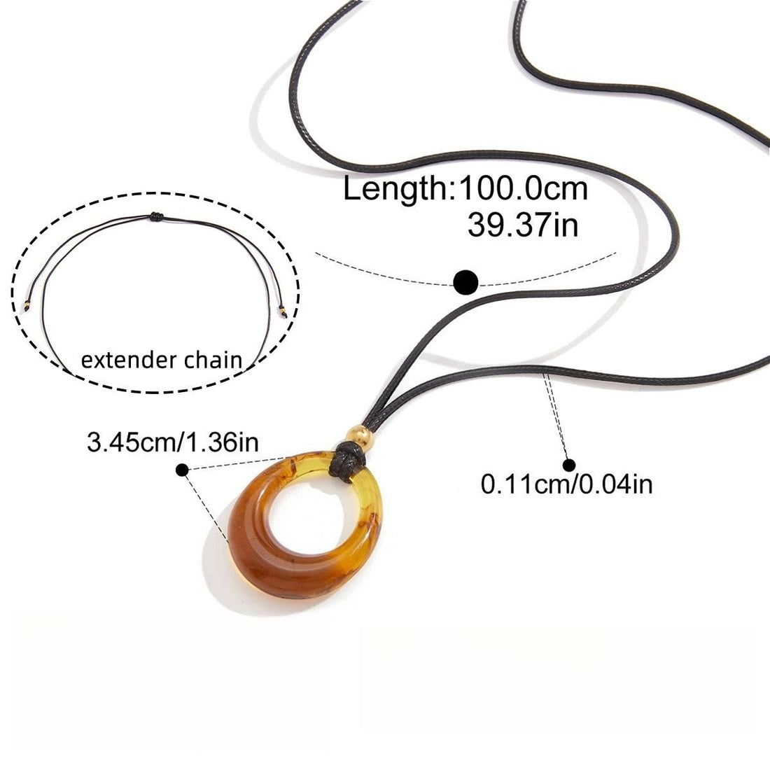 Amber-Colored Resin Long Necklace with Minimalist Black Cord