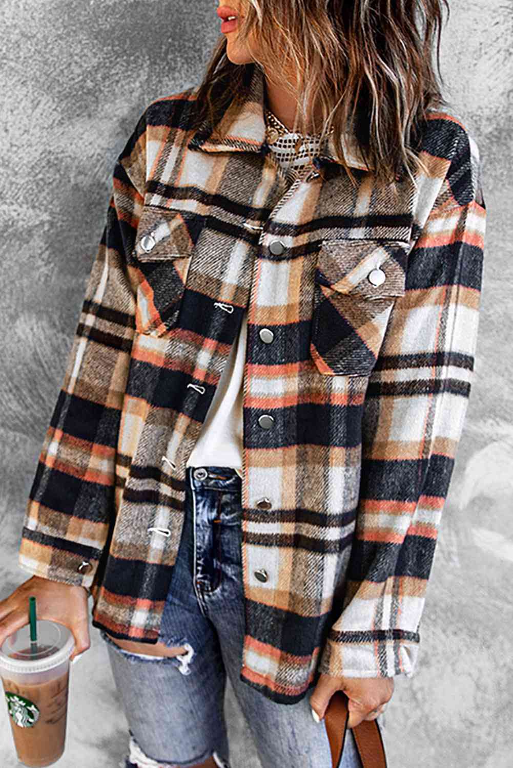 Women's Classic Plaid Button Front Shirt Jacket