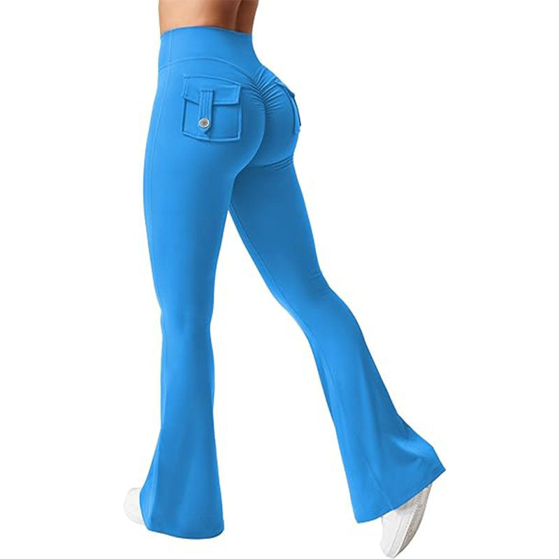 Women's High-Waisted Cargo Flare Workout Leggings with Pockets - Image 4