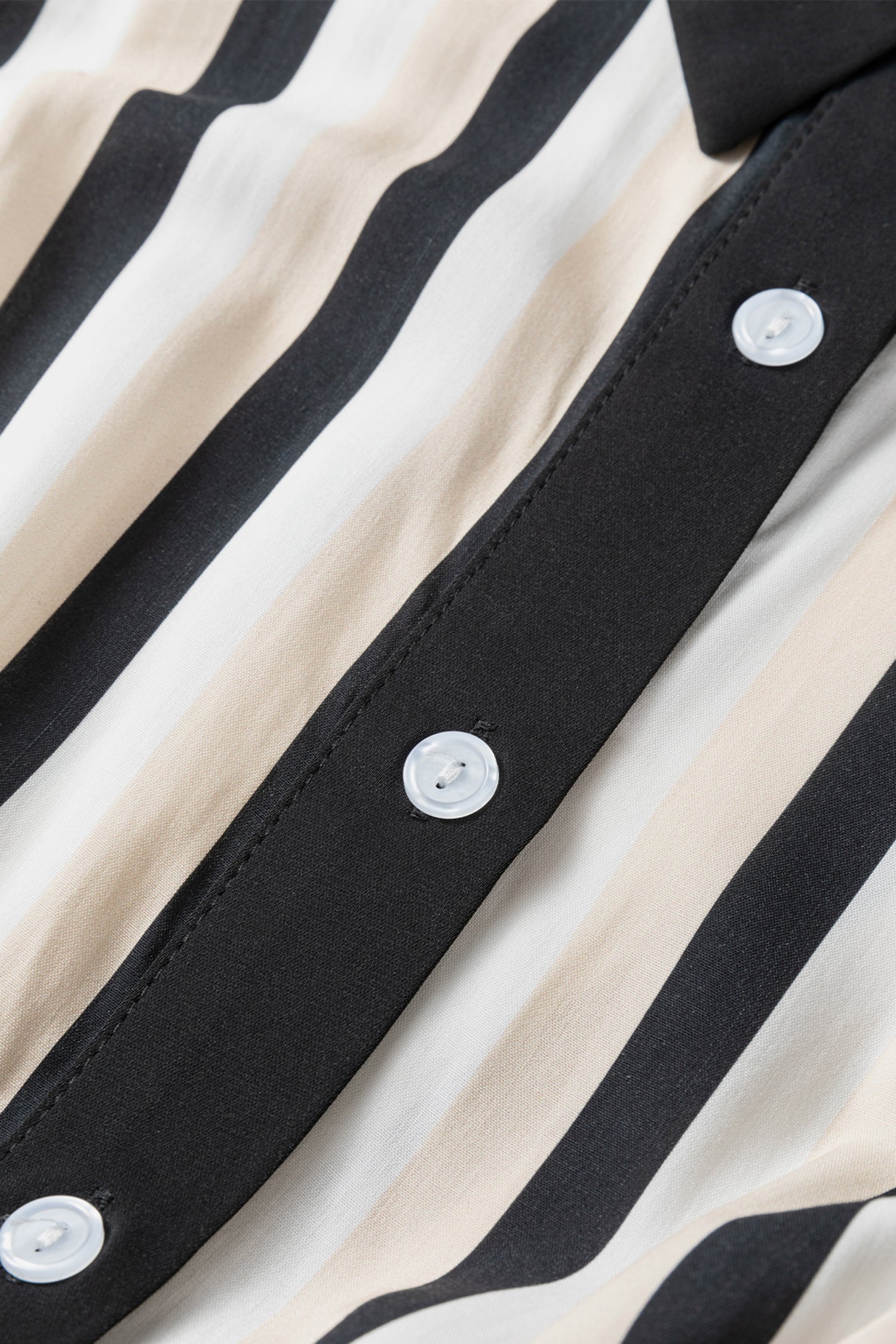 Black Stripe 3/4 Puff Sleeve Button Down Midi Dress