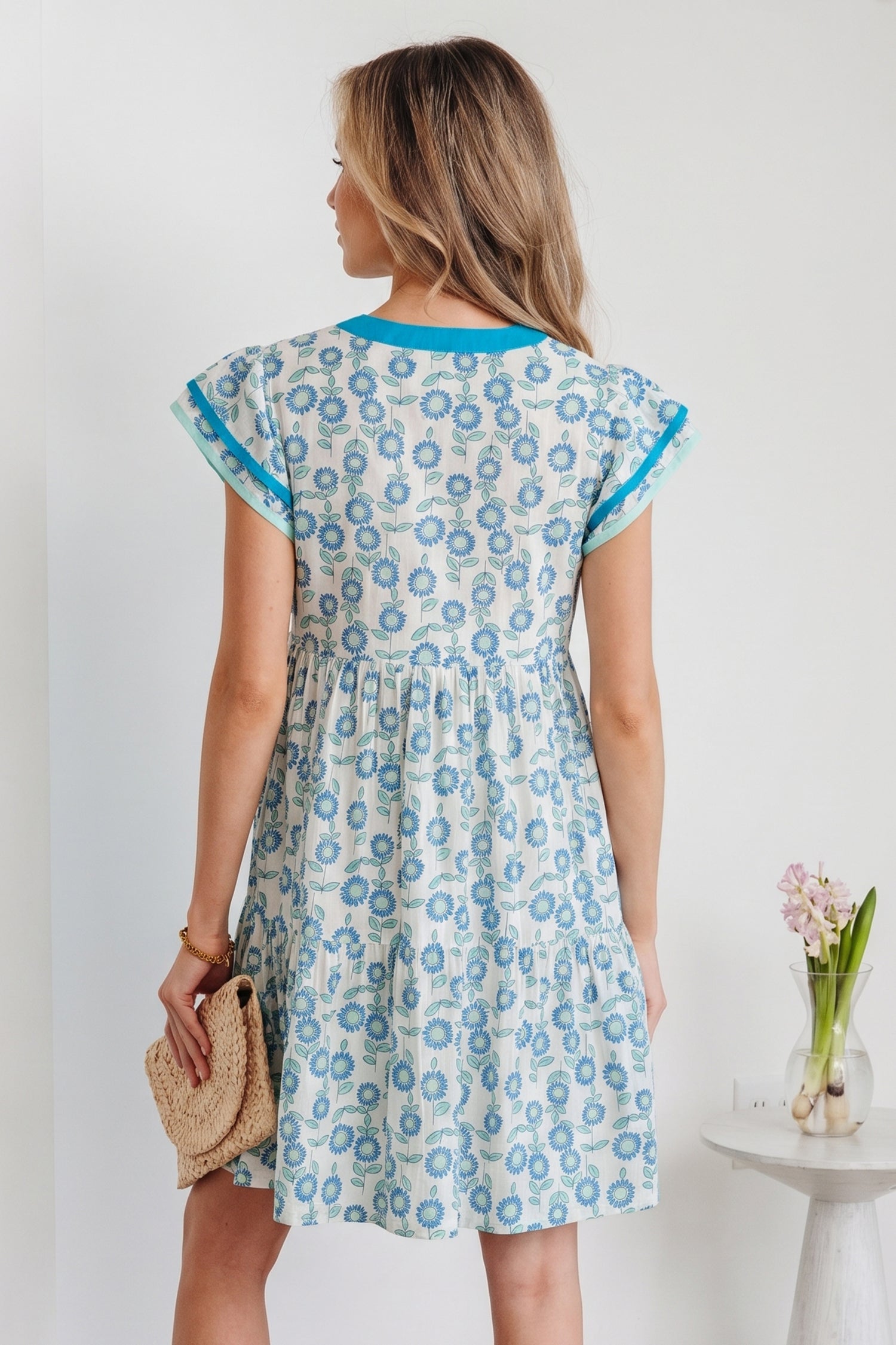 Marlowe Flutter Sleeve Mini Dress in Floral Cotton Blend