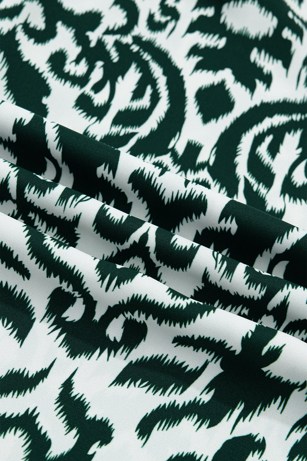 Damask Colorblock Ruffle Trim Short Sleeve Blouse in Green White