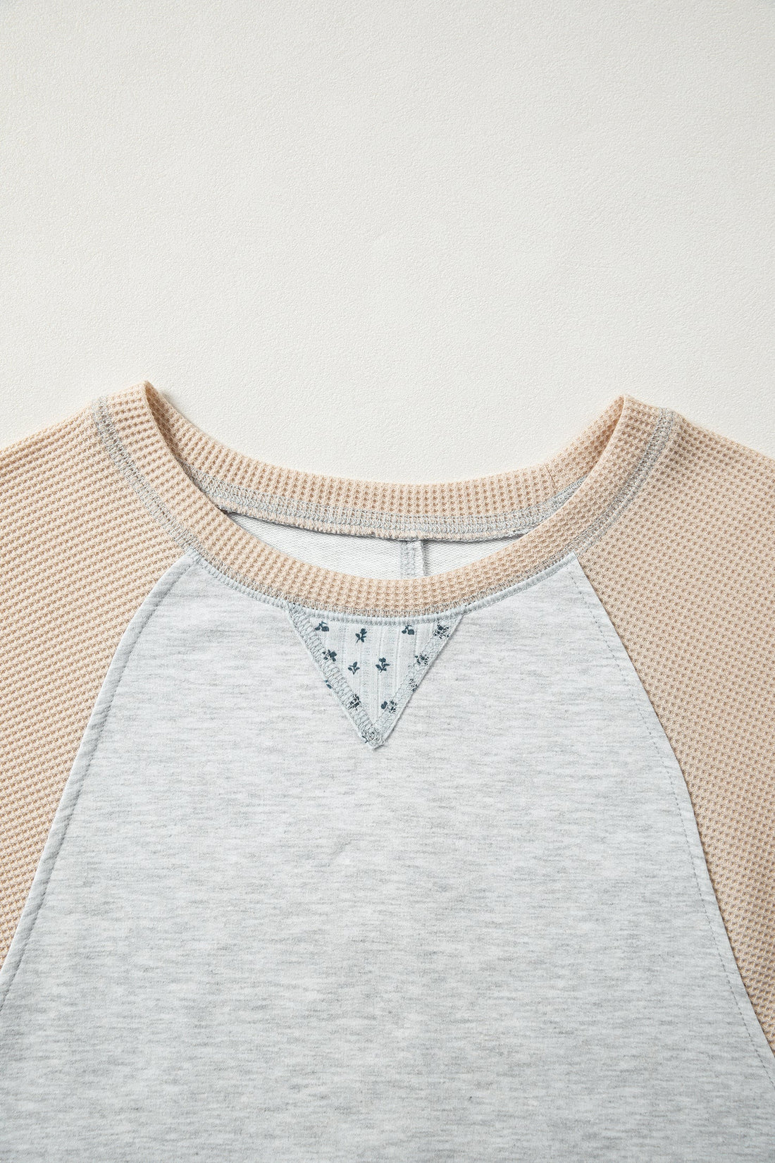 Floral Waffle Knit Patchwork Raglan Long Sleeve Top