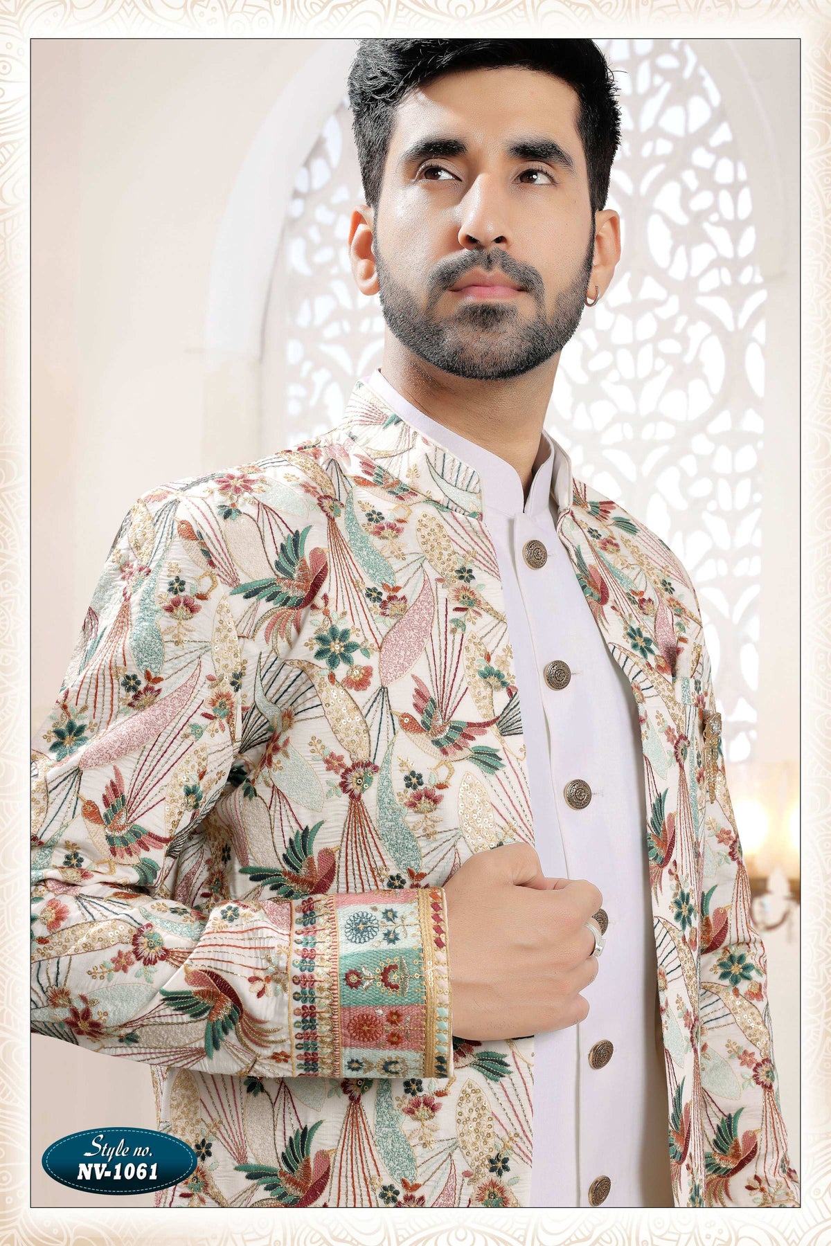 Men's White Straight Silk Kurta Set with Thread and Sequence Work
