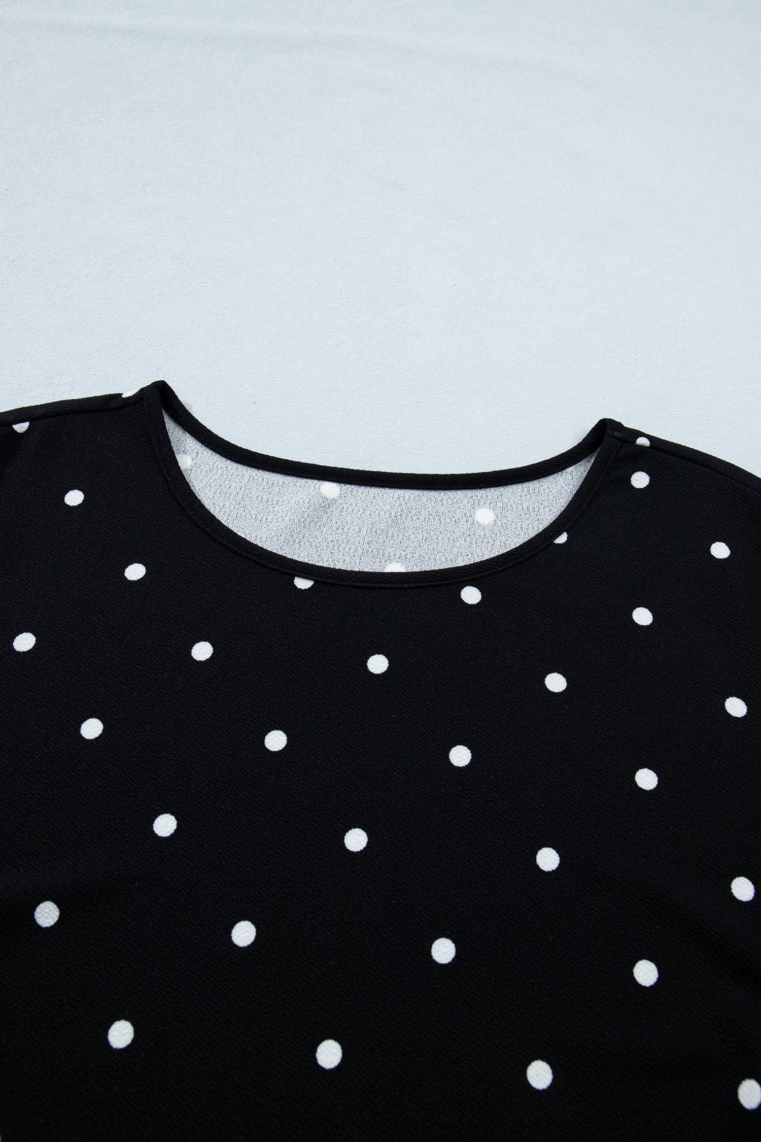 Black Polka Dot Short Sleeve T-Shirt with Scallop Hem Detail - Image 4