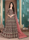 Maroon Georgette salwar kameez with detailed embroidery for formal occasions.